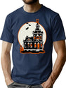 4 Vintage Style Haunted House - Happy Halloween T-Shirt for Men & Women, T-Shirts Graphic Tee - Navy