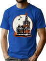 4 Vintage Style Haunted House - Happy Halloween T-Shirt for Men & Women, T-Shirts Graphic Tee - Blue