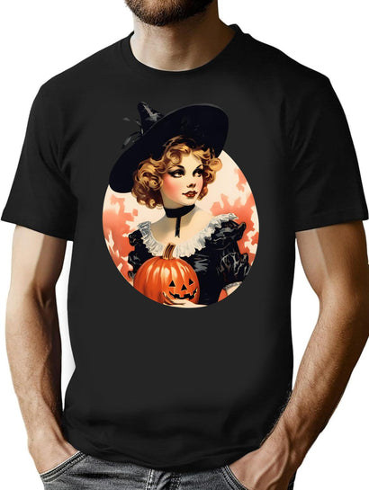 406 Vintage Halloween Witch T-Shirt for Men & Women, T-Shirts Graphic Tee - Black