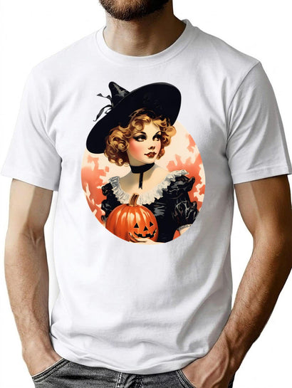 406 Vintage Halloween Witch T-Shirt for Men & Women, T-Shirts Graphic Tee - Black