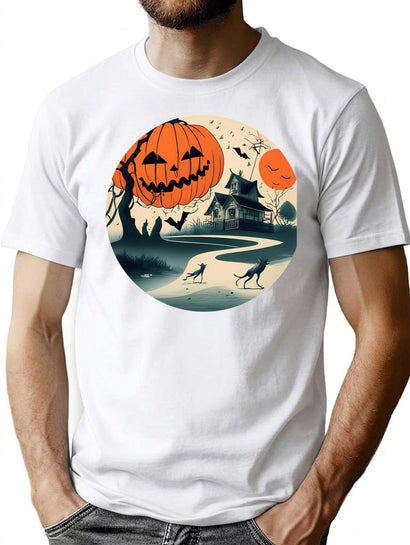 408 Scary Pumpkin House T-Shirt for Men & Women, T-Shirts Graphic Tee - Black