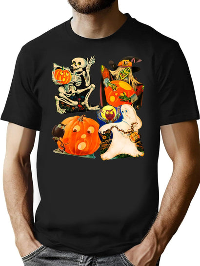 41 Vintage Halloween Decorations Collage T-Shirt for Men & Women, T-Shirts Graphic Tee - Black