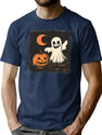 411 Moonlit Ghost And Pumpkin Delight T-Shirt for Men & Women, T-Shirts Graphic Tee - Navy