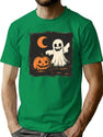 411 Moonlit Ghost And Pumpkin Delight T-Shirt for Men & Women, T-Shirts Graphic Tee - Green