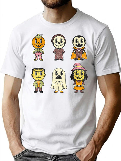 42 Vintage Halloween Pumpkin Witch Ghost Vampire Retro T-Shirt for Men & Women, T-Shirts Graphic Tee - Black