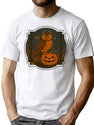 441 Watcher On The Pumpkin Vintage Owl Jack-O-Lantern Design T-Shirt for Men & Women, T-Shirts Graphic Tee - White