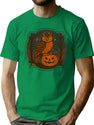 441 Watcher On The Pumpkin Vintage Owl Jack-O-Lantern Design T-Shirt for Men & Women, T-Shirts Graphic Tee - Green