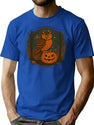 441 Watcher On The Pumpkin Vintage Owl Jack-O-Lantern Design T-Shirt for Men & Women, T-Shirts Graphic Tee - Blue