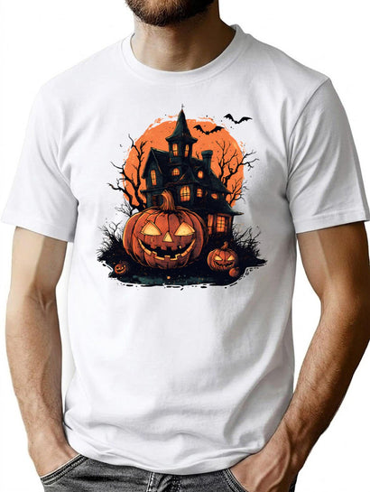 450 Haunted House And Jack-O'-Lanterns T-Shirt for Men & Women, T-Shirts Graphic Tee - Black
