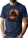 450 Haunted House And Jack-O'-Lanterns T-Shirt for Men & Women, T-Shirts Graphic Tee - Navy