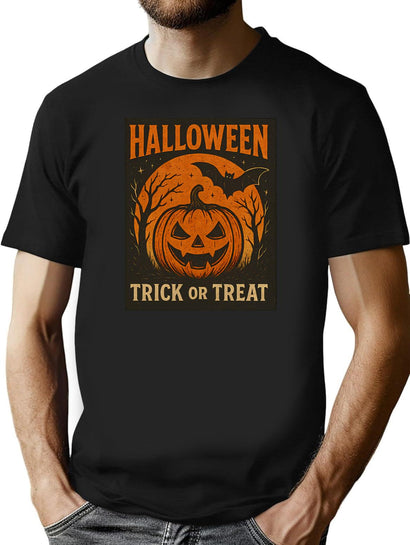 454 Vintage Halloween Pumpkin Trick Or Treat Retro Design T-Shirt for Men & Women, T-Shirts Graphic Tee - Black