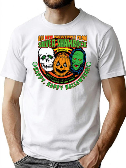 49 Silver Shamrock Halloween Ad T-Shirt for Men & Women, T-Shirts Graphic Tee - Black