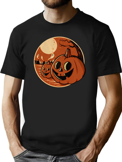 5 Vintage Halloween Pumpkin Scene T-Shirt for Men & Women, T-Shirts Graphic Tee - Black