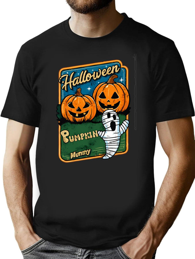 525 Happy Halloween Pumpkin T-Shirt for Men & Women, T-Shirts Graphic Tee - Black