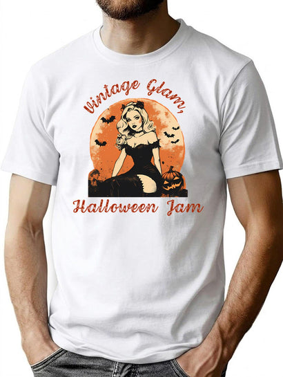 537 Vintage Halloween Pin-Up Witch - Vintage Glam Halloween Jam T-Shirt for Men & Women, T-Shirts Graphic Tee - Black