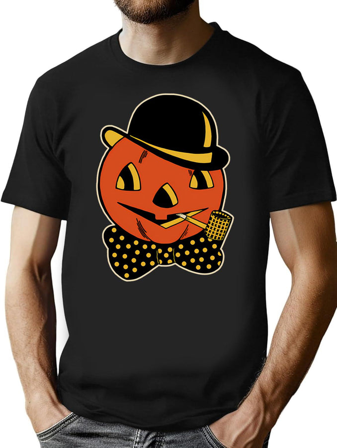 549 Vintage Fancy Halloween Pumpkin Man T-Shirt for Men & Women, T-Shirts Graphic Tee - Black