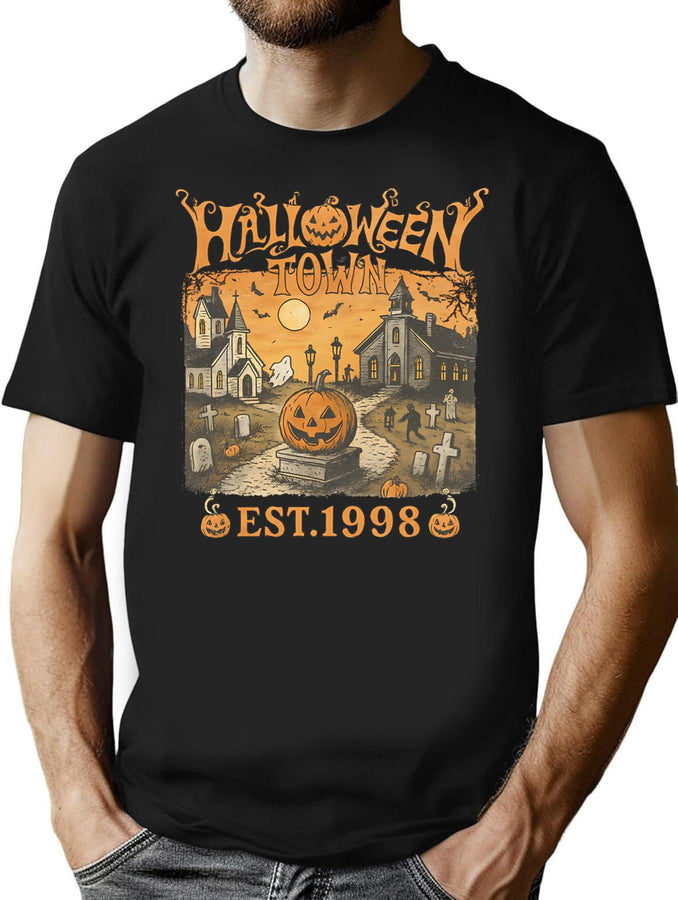 552 Halloweentown Est 1998 Retro Pumpkin Halloween Town T-Shirt for Men & Women, T-Shirts Graphic Tee - Black