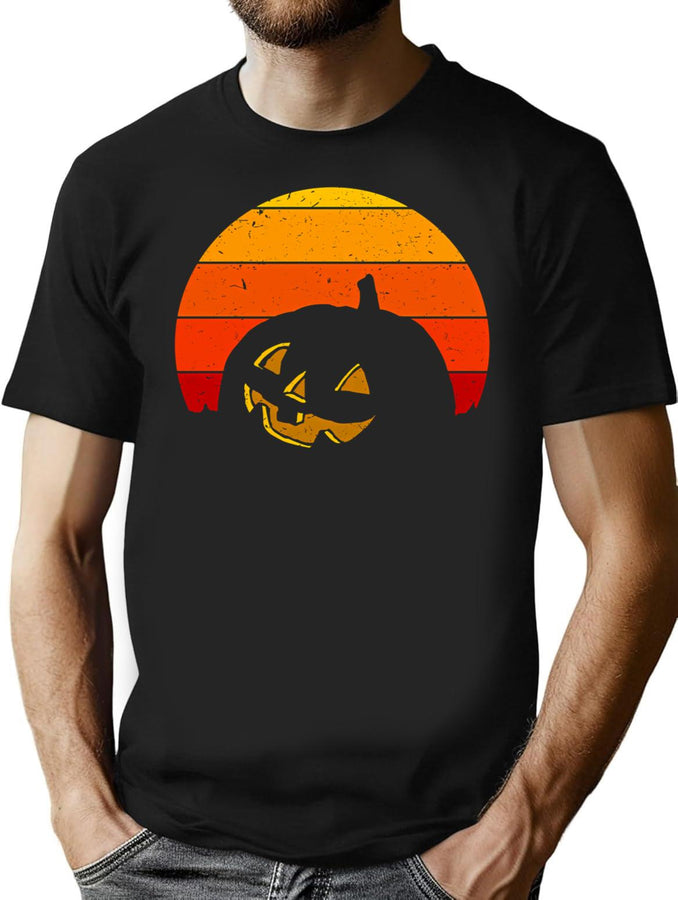 569 Vintage Retro Sunset Halloween Pumpkin I T-Shirt for Men & Women, T-Shirts Graphic Tee - Black