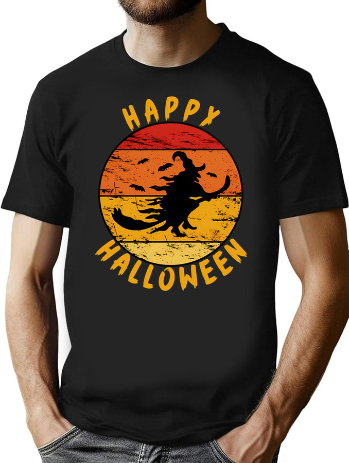 588 Happy Halloween Witch Vintage Retro T-Shirt for Men & Women, T-Shirts Graphic Tee - Black