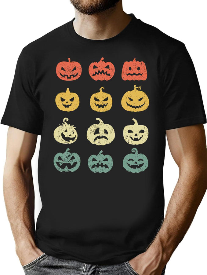 590 Vintage Halloween Pumpkin T-Shirt for Men & Women, T-Shirts Graphic Tee - Black