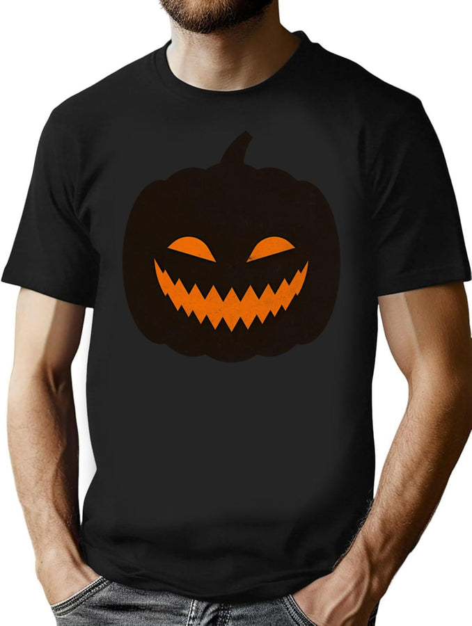 593 Eerie Halloween Jack-O-Lantern Pumpkin Image T-Shirt for Men & Women, T-Shirts Graphic Tee - Black