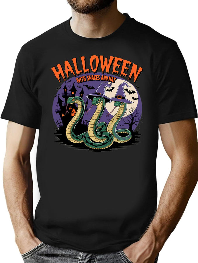 610 Halloween With Snakes And Hat T-Shirt for Men & Women, T-Shirts Graphic Tee - Black