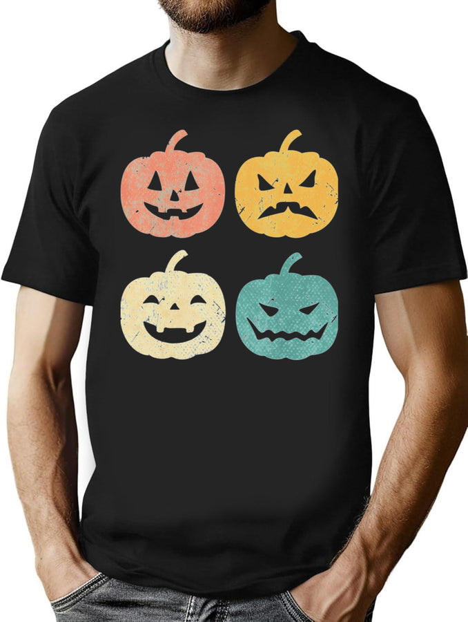 623 Vintage Halloween Pumpkin Costume Pumpkin Face Emotions T-Shirt for Men & Women, T-Shirts Graphic Tee - Black
