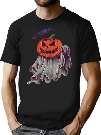 628 Crow And Haunted Pumpkin 05 T-Shirt for Men & Women, T-Shirts Graphic Tee - Black