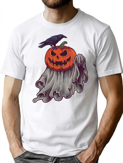 628 Crow And Haunted Pumpkin 05 T-Shirt for Men & Women, T-Shirts Graphic Tee - Black