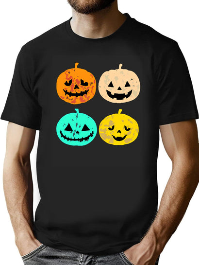629 Retro Pumpkin T-Shirt Funny Pumpkin Heads Halloween Gift Shirt T-Shirt for Men & Women, T-Shirts Graphic Tee - Black