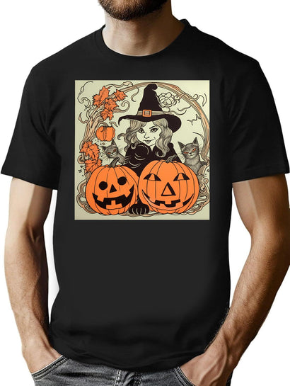 642 Retro Halloween Vintage Style Illustration Gift T-Shirt for Men & Women, T-Shirts Graphic Tee - Black
