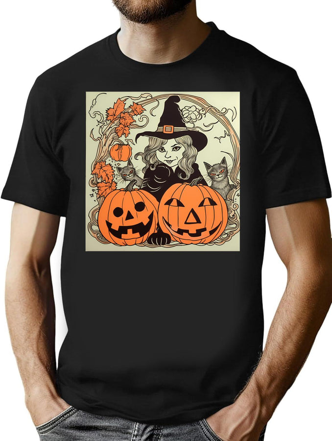 642 Retro Halloween Vintage Style Illustration Gift T-Shirt for Men & Women, T-Shirts Graphic Tee - Black