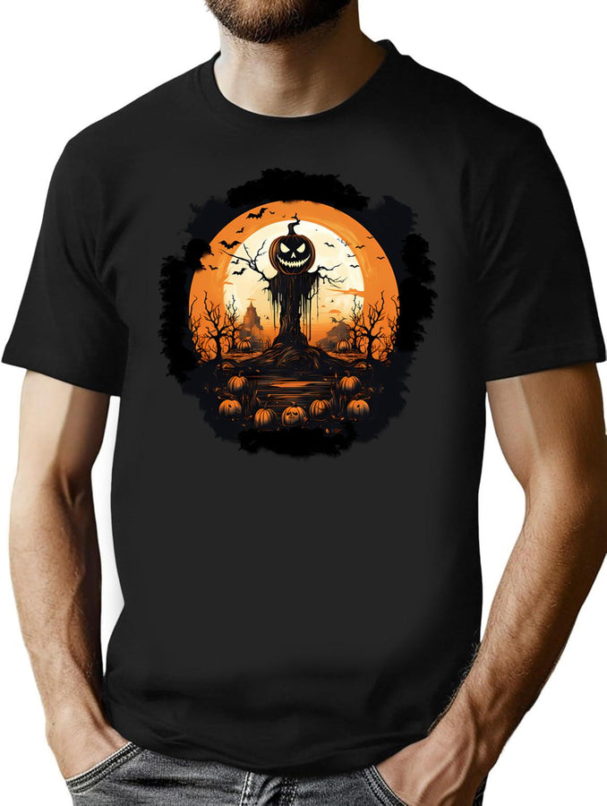 649 Vintage Pumpkin Scene Halloween T-Shirt for Men & Women, T-Shirts Graphic Tee - Black