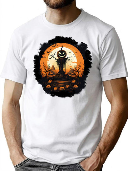 649 Vintage Pumpkin Scene Halloween T-Shirt for Men & Women, T-Shirts Graphic Tee - Black
