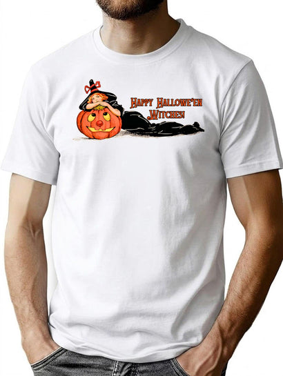 655 Happy Halloween Witches - Vintage Witch T-Shirt for Men & Women, T-Shirts Graphic Tee - Black