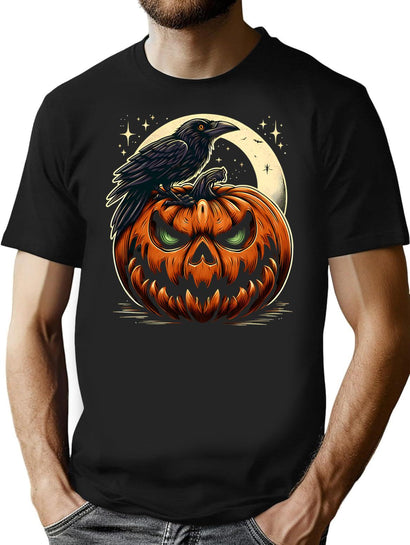 668 Vintage Pumpkin Scene Halloween T-Shirt for Men & Women, T-Shirts Graphic Tee - Black