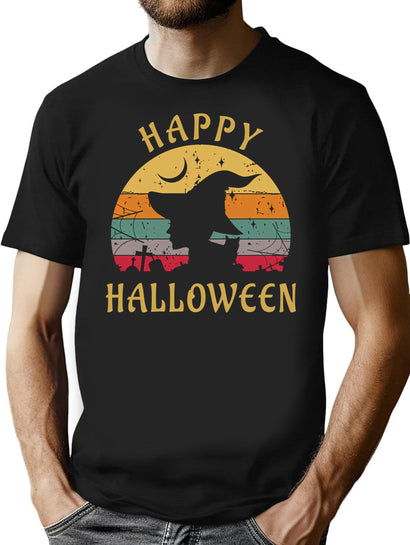 670 Happy Halloween Witch Vintage Retro T-Shirt for Men & Women, T-Shirts Graphic Tee - Black