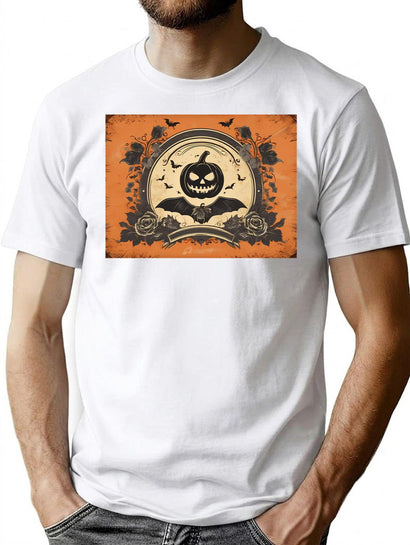 673 Retro Vintage Pumpkin With A Bat T-Shirt for Men & Women, T-Shirts Graphic Tee - Black