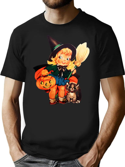 676 Vintage Girl In Halloween Costume T-Shirt for Men & Women, T-Shirts Graphic Tee - Black