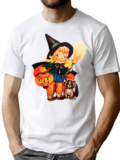 676 Vintage Girl In Halloween Costume T-Shirt for Men & Women, T-Shirts Graphic Tee - Black