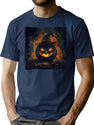 679 Spooky Jack-O'-Lantern With Witch Hat - Halloween Art T-Shirt for Men & Women, T-Shirts Graphic Tee - Navy