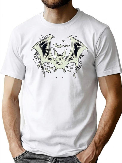688 Classic Vintage Bat Halloween Line Art Prop T-Shirt for Men & Women, T-Shirts Graphic Tee - Black