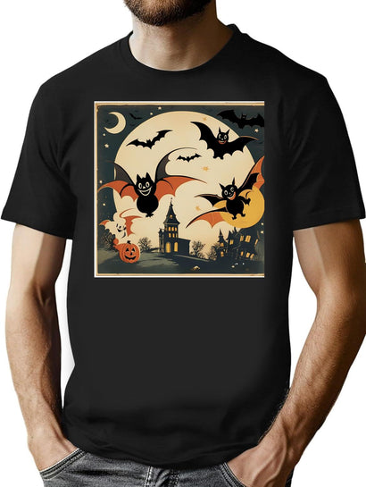 694 Vintage Halloween Bats T-Shirt for Men & Women, T-Shirts Graphic Tee - Black