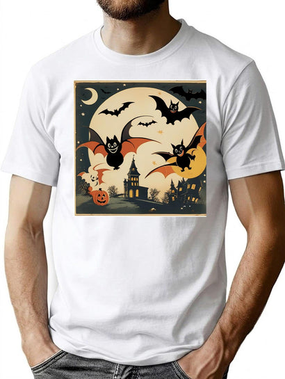 694 Vintage Halloween Bats T-Shirt for Men & Women, T-Shirts Graphic Tee - Black