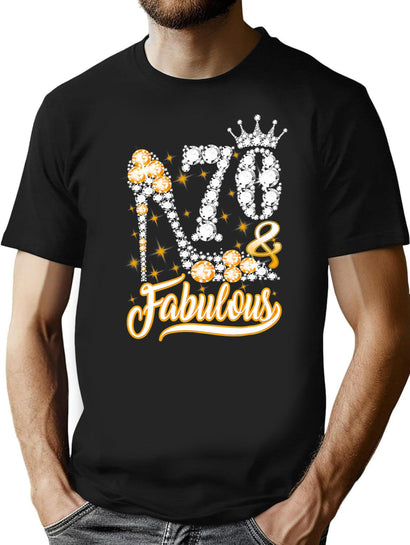 70 Fabulous 70 Years Old 70Th Birthday Diamond Crown Shoes T-Shirt for Men & Women, T-Shirts Graphic Tee - Black