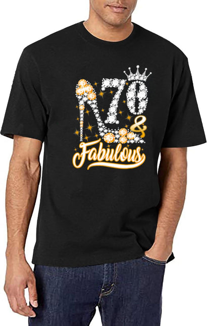 70 Fabulous 70 Years Old 70Th Birthday Diamond Crown Shoes T-Shirt for Men & Women, T-Shirts Graphic Tee - Black