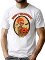 71 Happy Hollween Skull Pumpkin And Bats Design T-Shirt for Men & Women, T-Shirts Graphic Tee - White