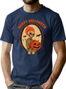 71 Happy Hollween Skull Pumpkin And Bats Design T-Shirt for Men & Women, T-Shirts Graphic Tee - Navy
