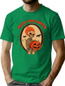71 Happy Hollween Skull Pumpkin And Bats Design T-Shirt for Men & Women, T-Shirts Graphic Tee - Green