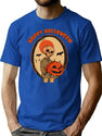 71 Happy Hollween Skull Pumpkin And Bats Design T-Shirt for Men & Women, T-Shirts Graphic Tee - Blue